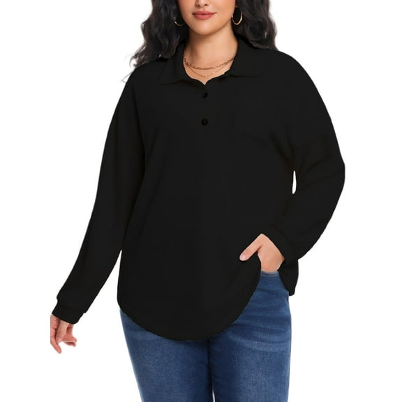 Cuteduck Women's Plus Size Waffle Knit Tops Henley Long Sleeve Fall Casual Shirts 1X-5X
