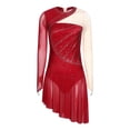 thumbnail image 4 of Aislor Women's Lyrical Dance Long Sleeve Asymmetrical Ballet Skirt Leotard Figure Skating Dress Burgundy M, 4 of 7