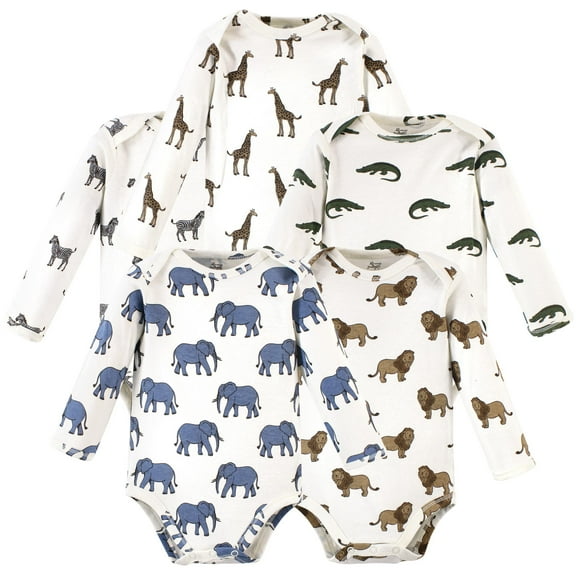 Luvable Friends Touched by Nature Long-Sleeve Bodysuits 5pk, Jungle Friends, 0-3M