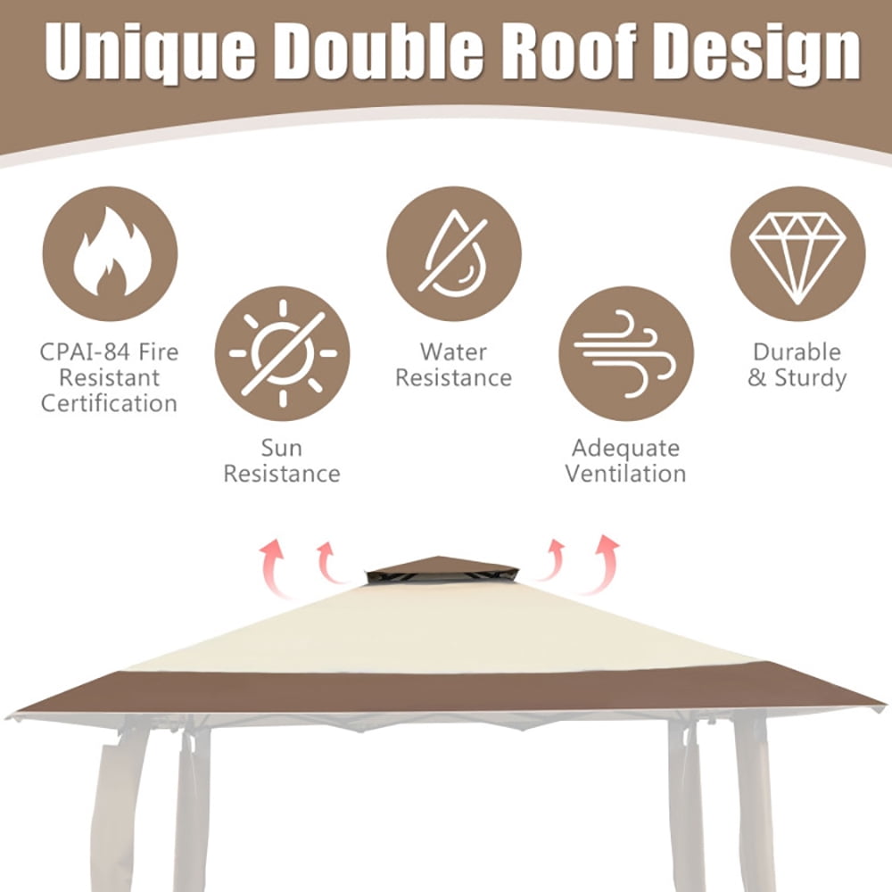Aimee Lii 13 Feet x 13 Feet Pop Up Canopy Tent Instant Outdoor Folding Canopy Shelter, Backyard Canopy Gazebo, Brown