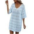 thumbnail image 1 of QIPOPIQ Robes de Plage pour Femmes Manches Courtes Couleur Unie Robe d'Été Ajourée Vacances Robe de Plage Blouse de Protection Sun Offres 2023, 1 of 4