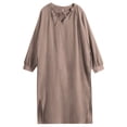 thumbnail image 4 of Annhoo Nightgowns for Women Cotton Comfortable Pleated Loose Plain V Neck Long Sleeve Nightdress Fashion Clothes, 4 of 6