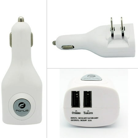 Compatible With Motorola Moto G7 Power Play - Rapid Car Home Travel Charger Power Adapter Dual USB Folding Prongs White J7W