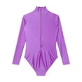 thumbnail image 6 of YONGHS Women's Mock Turtle Neck Long Sleeve Bodysuit Zipper Back Stretchy Gymnastics Dance Leotard Purple S, 6 of 7