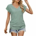 thumbnail image 2 of Tops for Women Plus Size Short Sleeve Solid Color V-Neck Pocket Shoulder Casual T-Shirt Mint Green XL, 2 of 6