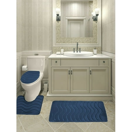 3-Piece Wave Solid Bathroom Rug Set Memory Foam Bath Mats - NEW ARRIVAL SALE!!!!