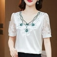 thumbnail image 3 of sunsanly Women Spring Shirt Plus Size Lace Patchwork Short Sleeves V Neck Pullover Match Pants Chiffon See-through Spring Blouse Women Clothes, 3 of 8