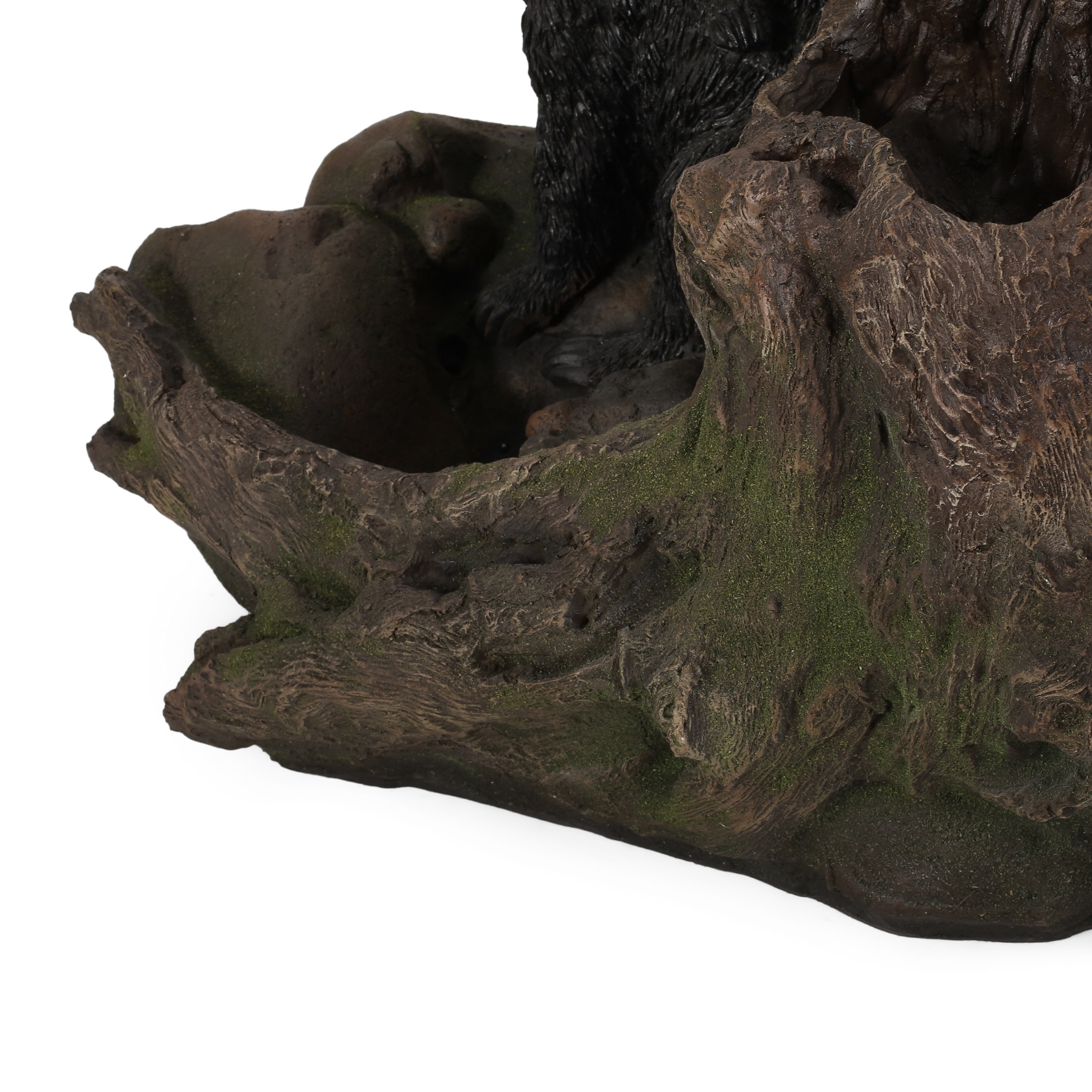 Noble House Coweta Outdoor Bears on a Log Fountain, Light Brown and Black