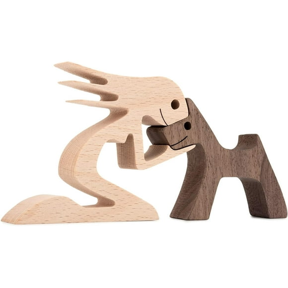 Small Living Room Decor Women and Dog Statue Wood Decorations for Home