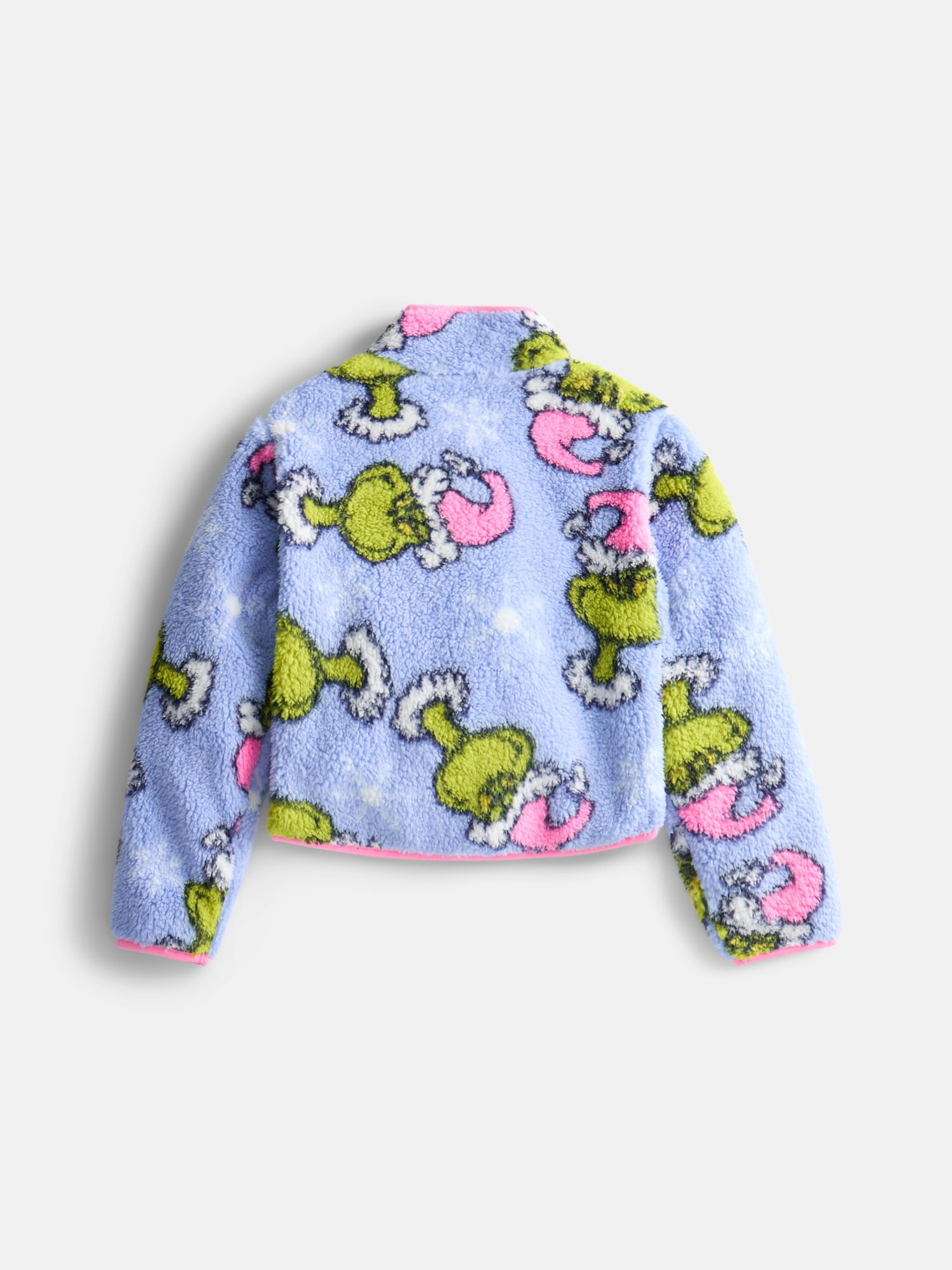 Dr. Seuss Girls Grinch Allover Print Woobie Fleece Zip Up Jacket, Size 4-16