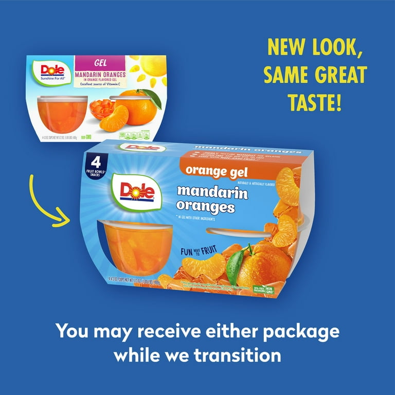 Dole Mandarin Oranges in Refreshing Orange Gel, 4-Pack, Cups
