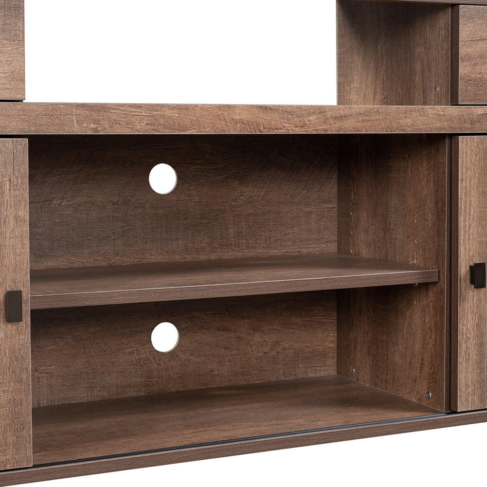Resenkos Functional Particleboard TV Stand with Two Drawers and Open Style Shelves Sliding Doors and Adjustable Shelf, Barnwood Resenkos Functional Particleboard TV Stand with Two Drawers and Open Style Shelves Sliding Doors and Adjustable Shelf, Barnwood