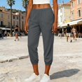 thumbnail image 7 of Casual Capri Pants for Women Summer Lightweight Drawstring Elastic Waist Pants with Pockets by Yigetop Grey L, 7 of 7