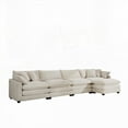 thumbnail image 4 of Modern L Shape Modular Sectional Sofa with 4 Seaters in Light Beige Corduroy Fabric, 4 of 16