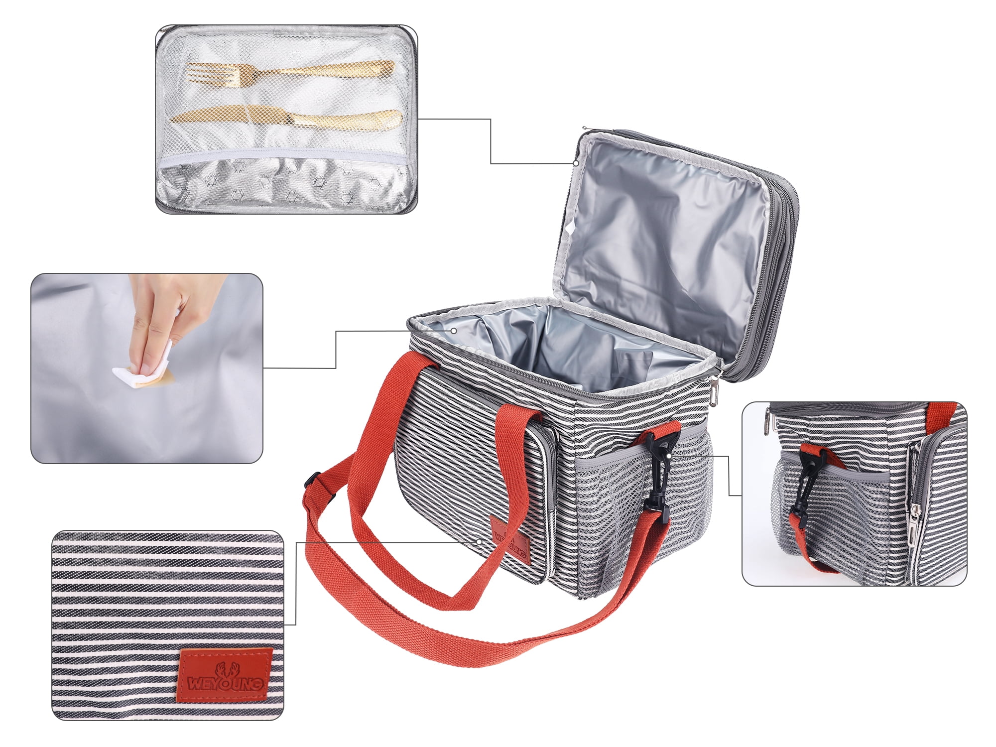 Unique Bargains Insulated Lunch Bag for Work Office, Picnic, Beach Stripe