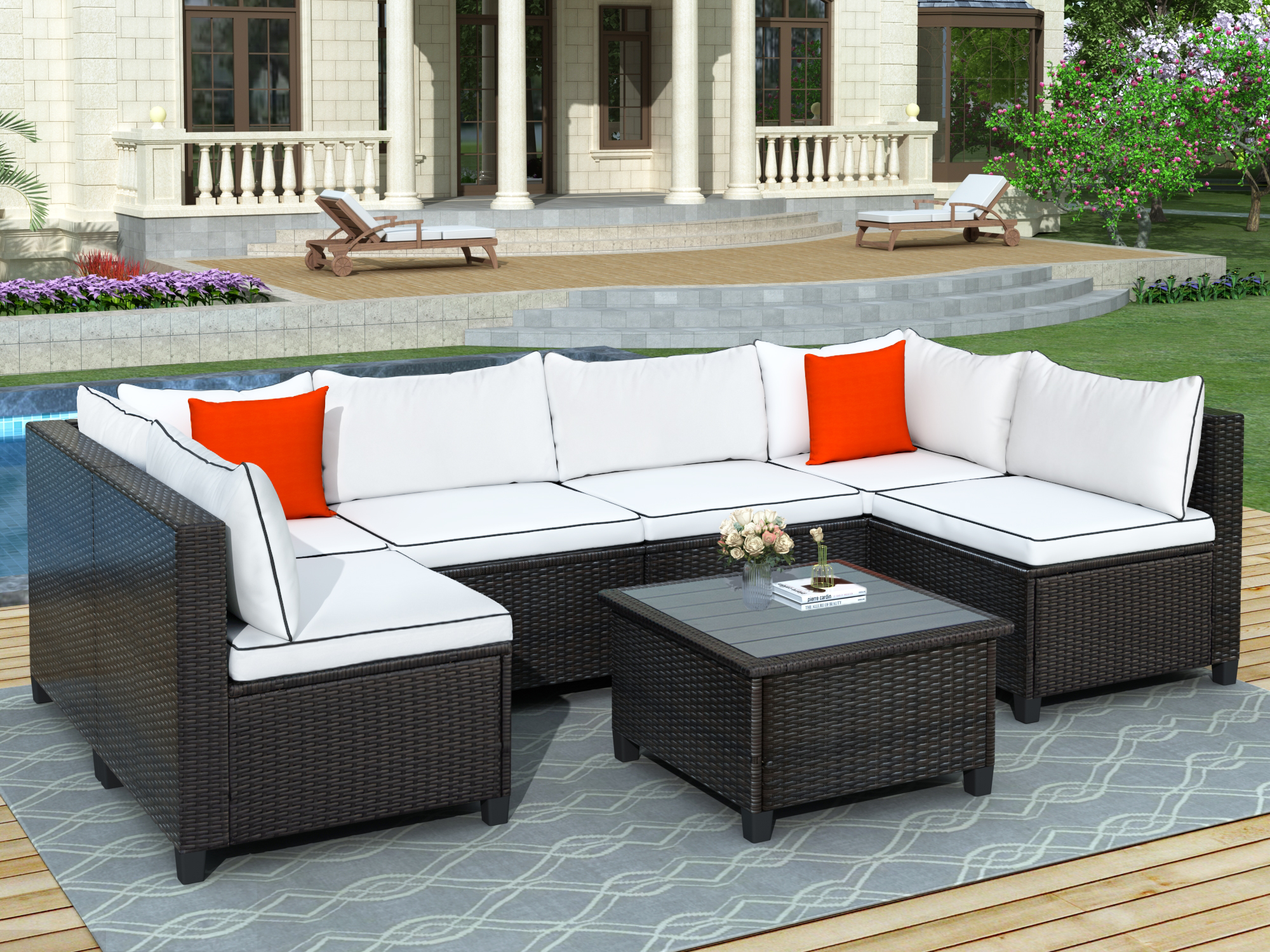7-Piece Patio Furniture Sets on Sale, SEGMART 7-Piece Wicker Patio Conversation Furniture Set w/ Seat Cushions & wood Coffee Table, Wicker Sofa Sets for Porch Poolside Backyard Garden, S9078 - image 2 of 8