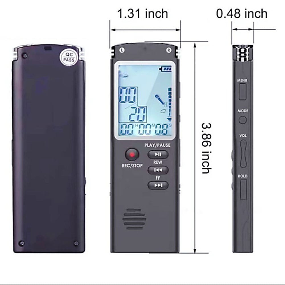 Professional Digital Voice Recorder MP3 Player 8GB/16GB/32GB Storage USB Dictaphone WAV Format Compact Portable Audio Recording Device Easy to Use Black
