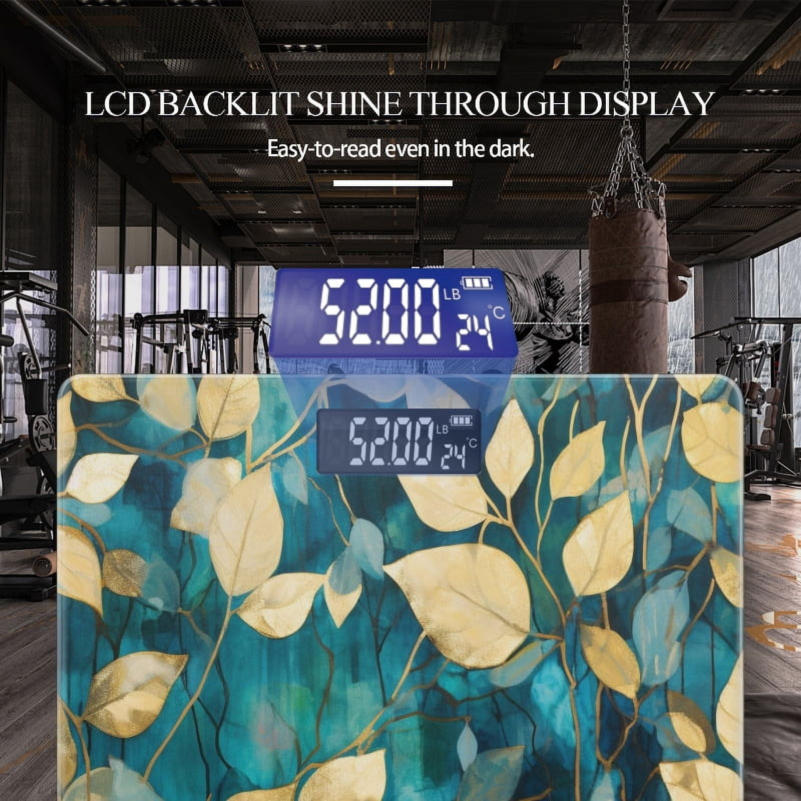 High Precision Body Weight Scale Smart Bathroom Scales with Large LCD Display(400lbs),Decorative for Bedroom-Beautiful Painting Of Golden Leaves On Teal Background