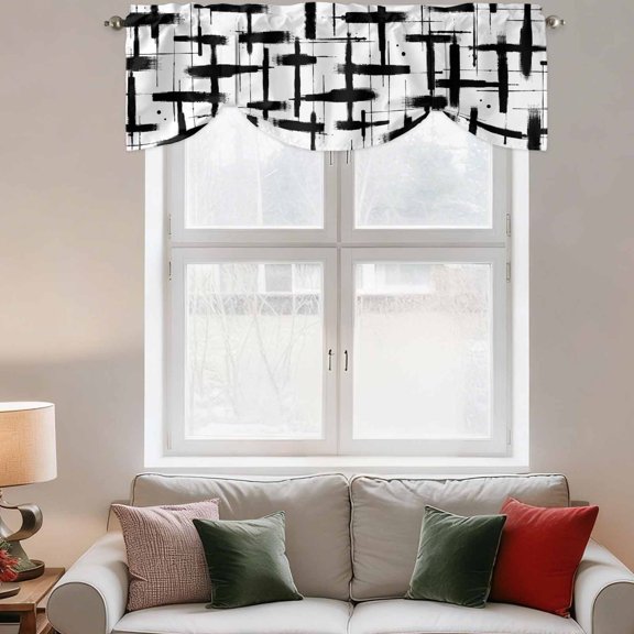Tie Up Curtain Valances Abstract Geometric Black Stripes,Rod Pocket Shade Valance Adjustable Curtains Intersecting Lines Window Treatment for Kitchen Bathroom Living Room Windows,42x18in