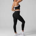 thumbnail image 2 of PISONIC Women 2 Piece Two-Piece Contrast Trim Yoga Set, Double Strap Square Neck Padded Sports Bra & High Waist Butt Lifting Full Length Leggings, Workout Gym Activewear Outfit, 2 of 7