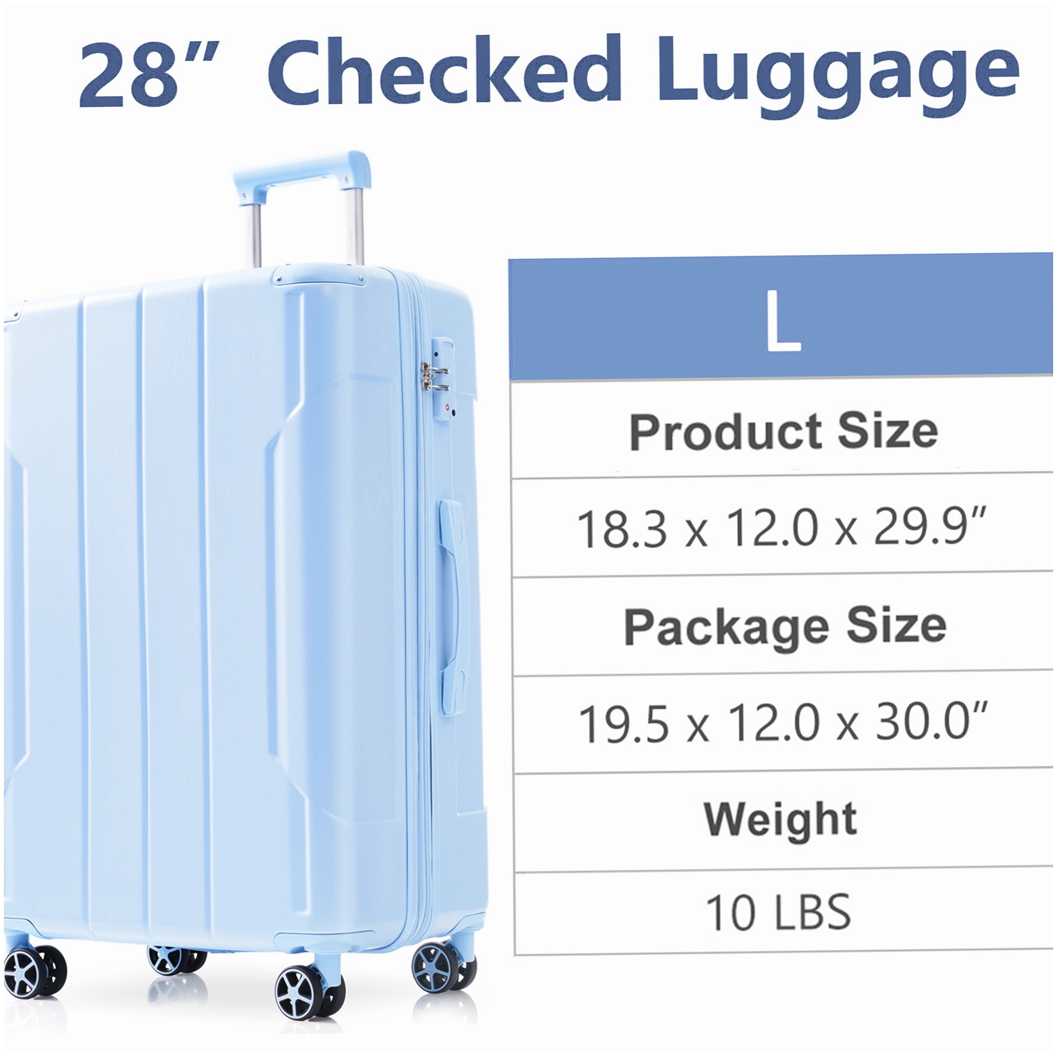 Expandable 28" Checked Luggage with TSA Lock, Sky Blue ABS Hardshell Suitcase with Double Wheels