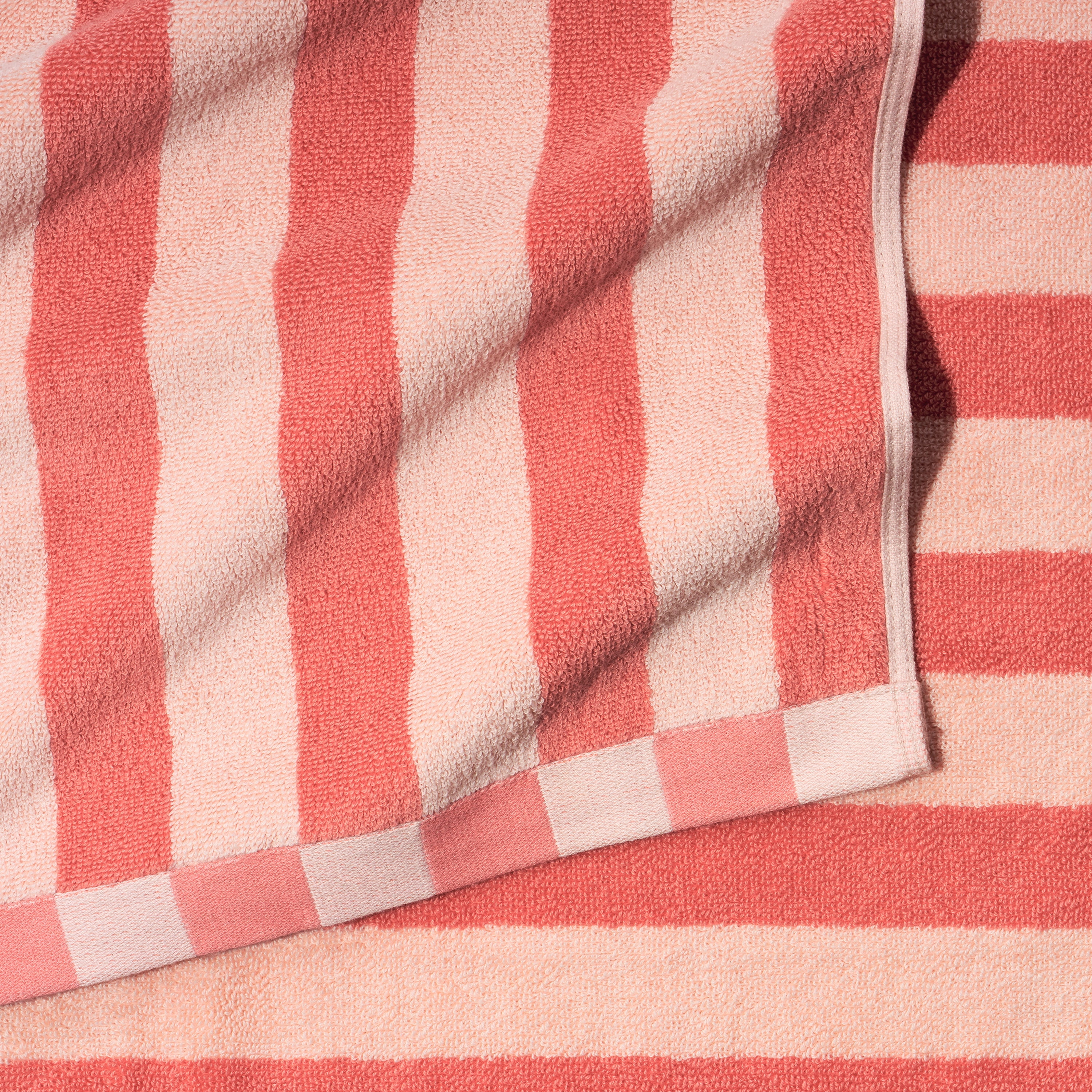 Beautiful by Drew Barrymore 6-Piece Stripe Hem Bath Towel Set, Soft 100% Cotton, Coral