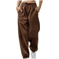 thumbnail image 2 of Cinch Bottom Sweatpants for Women with Pockets High Waisted Baggy Casual Workout Lounge Joggers Coffee M, 2 of 4