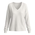 thumbnail image 5 of Waffle Knit Sweatshirt for Women Solid Color Long Sleeve V Neck Loose Fit Pullover Tops for Fall Winter, 5 of 8