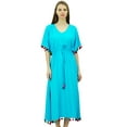 thumbnail image 2 of Bimba Women's Rayon Long Kaftan Dress With Pom Pom Designer Chic Maxi Caftan, 2 of 9