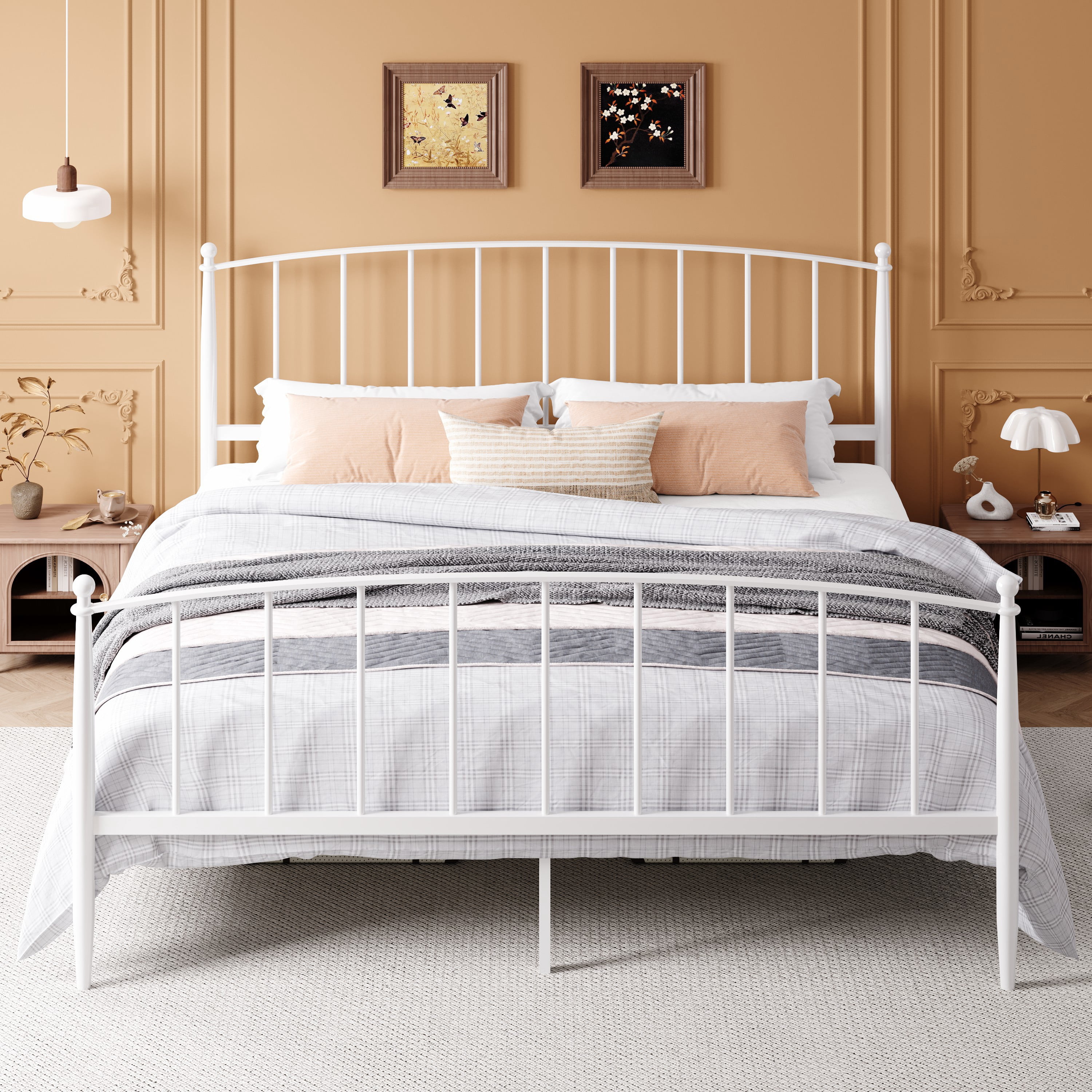 Amolife King Bed Frame, Metal Platform Bed with Curved Headboard and Footboard, Ample Under-Bed Storage Space, No Box Spring Needed, White