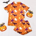 thumbnail image 4 of CUZIBR Toddler Girls Pajamas Halloween Short Sleeve Ruffles Bow Tie Shirt And Shorts 2 PC Sleepwear Ghost Witch Graphic Lapel Smooth Loungewear Cute Party Daily Homewear,Orange,3-4 Years, 4 of 7