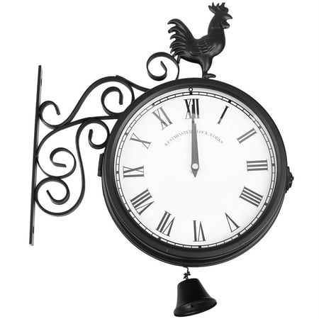 Outdoor Garden Wall Station Clock Double Sided Cockerel Vintage Decor