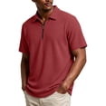 thumbnail image 2 of COSFO Short Sleeve Polo Shirts Men Waffle Red Golf Shirt Loose Fit Casual Quarter Zip Collared Shirts for Men M, 2 of 5