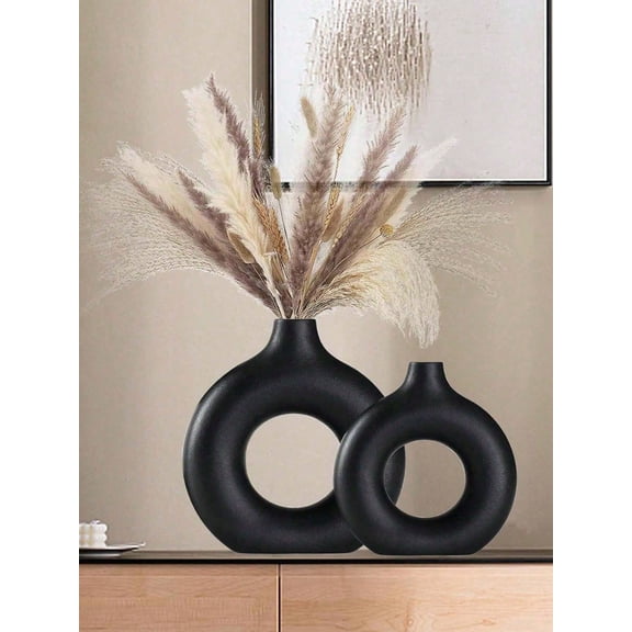 Modern Black Circular Vase with Faux Florals, Artistic Centerpiece for Any Room