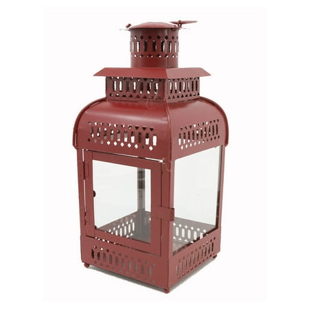 - Distressed Red Finish Metal Decorative Candle Lantern 16 Inches Tall