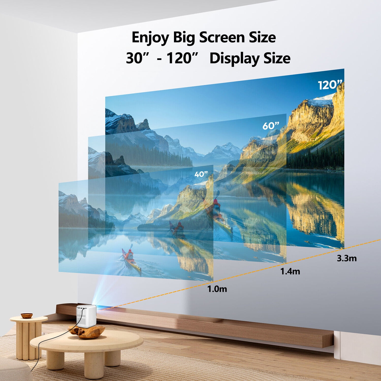 TROISC IOTA, Portable Projector Android TV WiFi 5G 1080P FULL HD 5000 Lumens 120" Home Theater Digital Zoom 4P/4D Keystone Correction Bluetooth