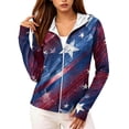 thumbnail image 3 of 250th Anniversary Patriotic Hoodie for Women - Vintage American Flag Sun Protection Jacket with Pockets, Full Zip Up Long Sleeve Athletic Cover Up for Independence Day Vermilion XL, 3 of 6