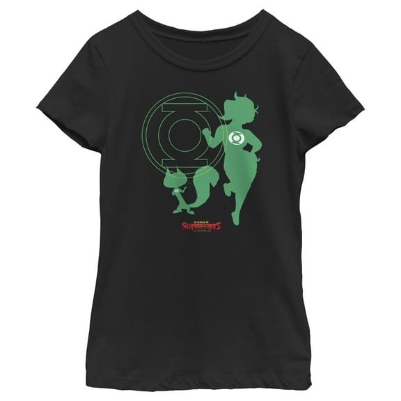 Girl's DC League of Super-Pets Green Lantern and Chip Silhouettes Graphic Tee Black Large