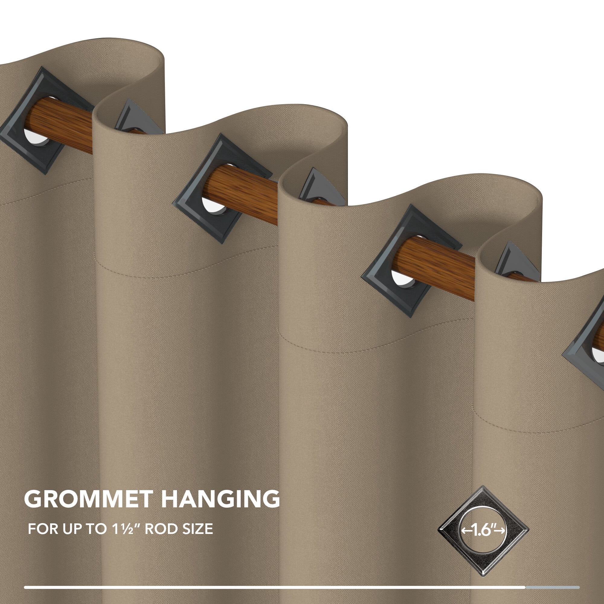 Deconovo Khaki Thermal Insulated Blackout Solid Grommet Curtains for Bedroom, 52"x72", 2 Panels