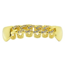 14k Gold Plated Grillz CZ Cuban Link Bottom Lower Teeth Cubic Zirconia Bling Hip Hop Grills