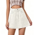 thumbnail image 4 of FRSASU Women's Summer Mini Denim Skort High Waisted A-Line Stretchy Jean Skirts Trendy Casual Denim Shorts with Pockets Beige, 4 of 5