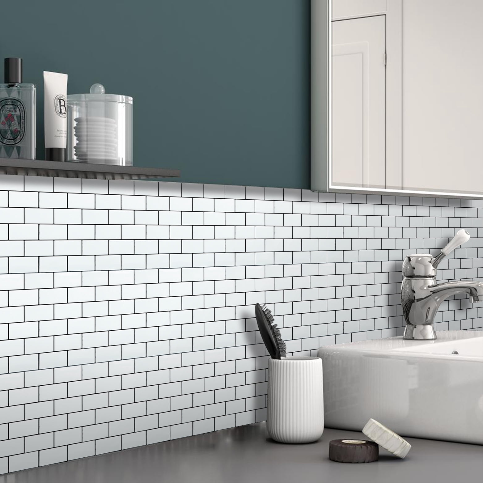 10-Sheet Peel and Stick Backsplash Subway Tile, 12" x 12" Self Adhesive Stick on Wall Tiles for Kitchen Bathroom (White)
