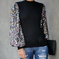 thumbnail image 2 of Moocorvic Long Sleeve Shirts for Women Ladies Half High Neck Sequin Sequin Stitching Lantern Sleeve Long Sleeve Top, 2 of 5