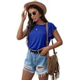 thumbnail image 3 of Women Tops Knit Shirts Casual Ruffle Short Sleeve Top Round Neck Tunic Tank Tops Tee Blouse for Summer, 3 of 5