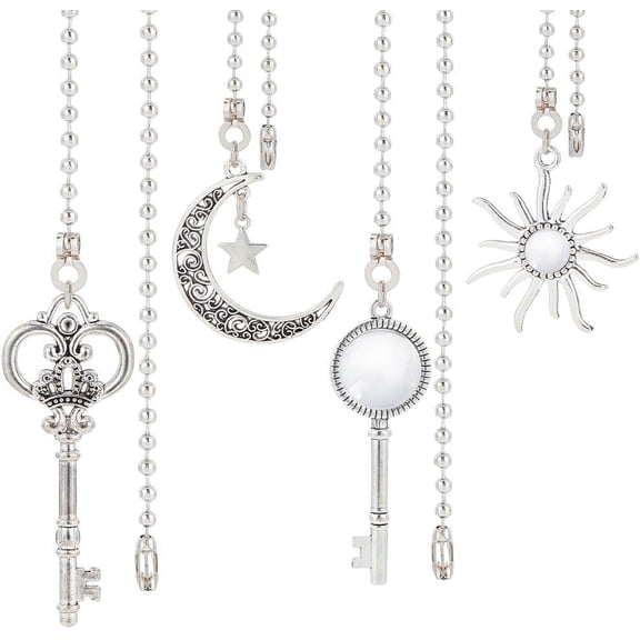 4Pcs Alloy Ceiling Fan Pull Chain Extenders Key Star and Moon Ceiling Fan Extension with Stainless Steel Ball Chain for Ceiling Light Fans Lamps and Wall Lights