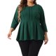 thumbnail image 1 of Blusas de tamaño grande para mujeres Agnes Orinda, elegante con cuello redondo, color sólido de trabajo, blusa peplum de 3/4 de manga 4X verde, 1 of 6