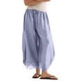 thumbnail image 2 of Dwellite Women's Cropped Lace-Hem Pants High Waisted Drawstring Wide Leg Pants Casual Lightweight Trousers with Pockets Blue S, 2 of 6