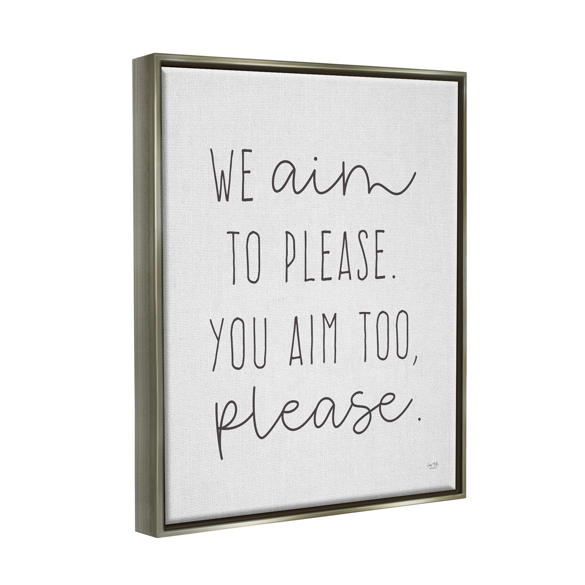 Stupell Aim To Please Funny Bathroom Phrase Typography Painting Gray Floater Framed Art Print Wall Art