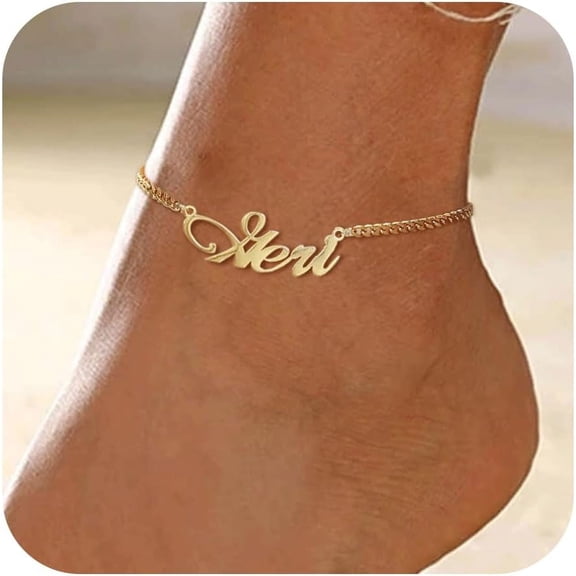 Custom Name Anklets For Women - 18K Gold Plated Summer Waterproof Anklet With Name Dainty Personalized Anklets Beach Jewelry Gift For Daughter Girlfriend Wife[o5719]