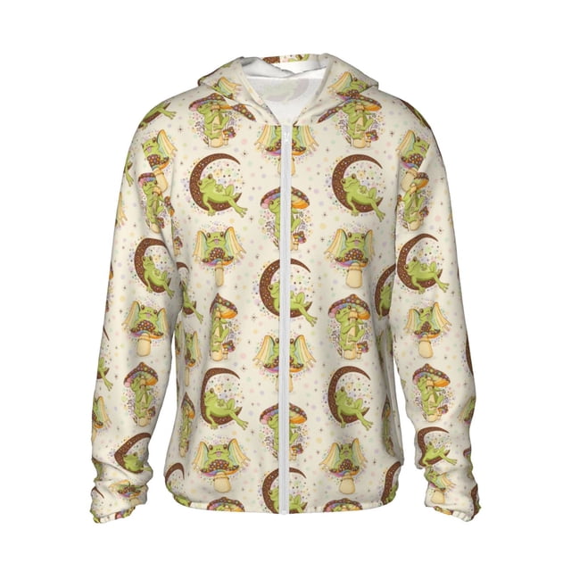 KLL Grenouilles Imprimé Hommes Femmes UPF 50+ Protection Solaire Veste à Capuche Manches Longues Pêche Randonnée Performance Chemise-Moyen